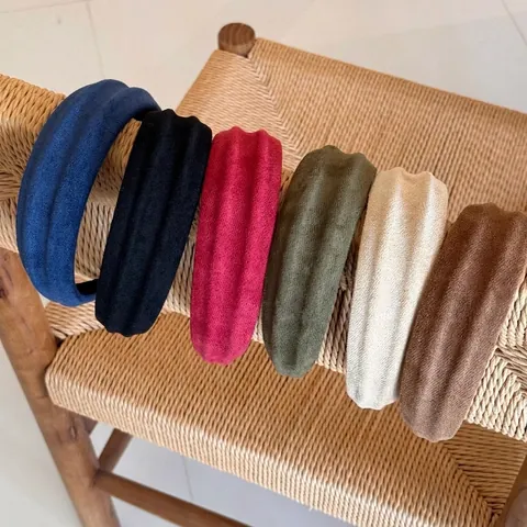 Diadema Acolchada de Terciopelo Vintage Para Mujer Color Sólido Banda Ancha para el Cabello Efecto Adelgazante Facial