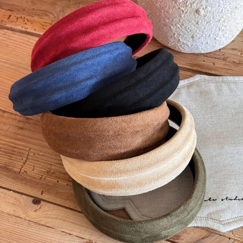 Diadema Acolchada de Terciopelo Vintage Para Mujer Color Sólido Banda Ancha para el Cabello Efecto Adelgazante Facial