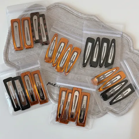 Set of Korean Style Water Drop Resin Hair Clips For Women Vintage Tortoise Shell Coffee Black Geometric BB Snap Clips Set Hair Accessories