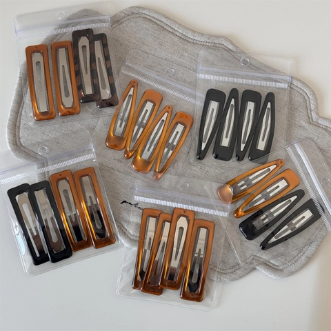 Set of Korean Style Water Drop Resin Hair Clips For Women Vintage Tortoise Shell Coffee Black Geometric BB Snap Clips Set Hair Accessories