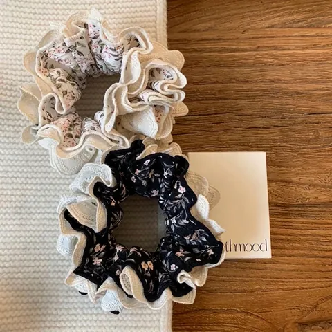 French Floral Lace Trim Scrunchie For Women Fabric Handmade Hair Tie Sweet Elegant Ruffled Ponytail Holder Fashion Hair Accessories