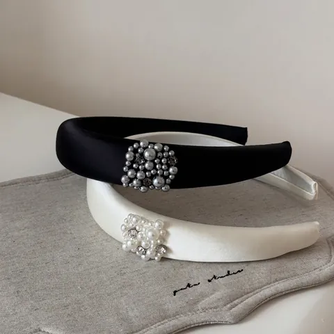 Cerchietto Imbottito in Satin Elegante Francese Con Perla Artificiale E Strass Per Donna Accessori Per Capelli Lussuosi