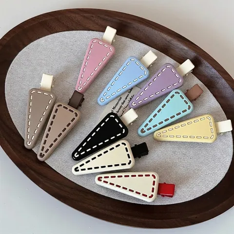 Geometric Triangle Duckbill Hair Clips Multicolor Frosted Stitched Edge Bangs Side Clips Sweet Girls Hair Accessories