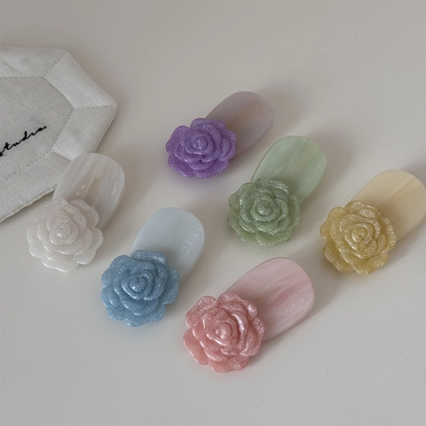 Barrettes à Cheveux en Résine Forme de Fleur de Camélia Style Français Miroitement Pince à Frange pour Femmes Accessoire Quotidien