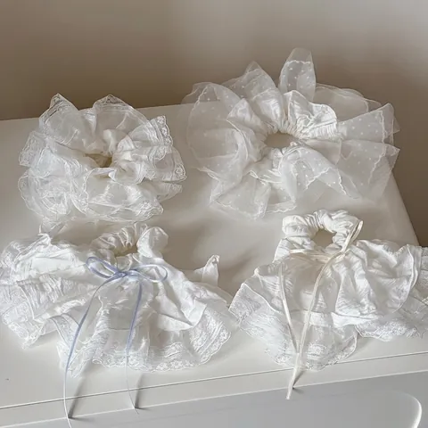 Französischer Stil Weiße Spitze Schleife Übergröße Haargummis Ballett-Stil Elegante Stoff Haarbänder Damen Haar Accessoires