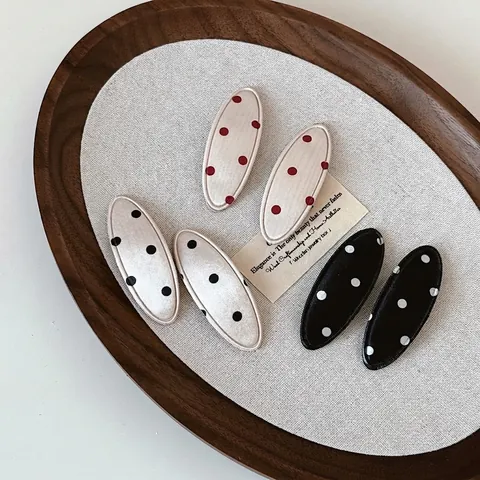 Barrettes À Cheveux Ovales En Satin À Pois Style Coréen Clips BB Rétro Épingles Douces Pour Femmes Accessoires Quotidiens