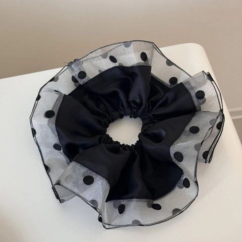 Grande Scrunchie a Pois Elegante Elastico in Organza e Raso Oversize Stile Francese Porta Coda di Cavallo Accessori Capelli