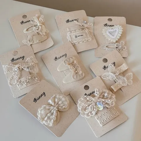 Französisch Retro Spitze Schleife Haarspange Creme Off-White Handgefertigt Perle Haarnadel Mori Stil Süße Damen Haarschmuck