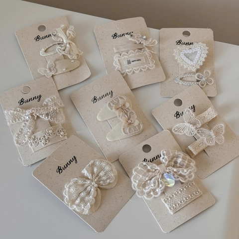 French Retro Lace Bow Hair Clip Cream Off-White Handmade Pearl Ribbon Hairpin Mori Style Sweet Women Hair Accessories