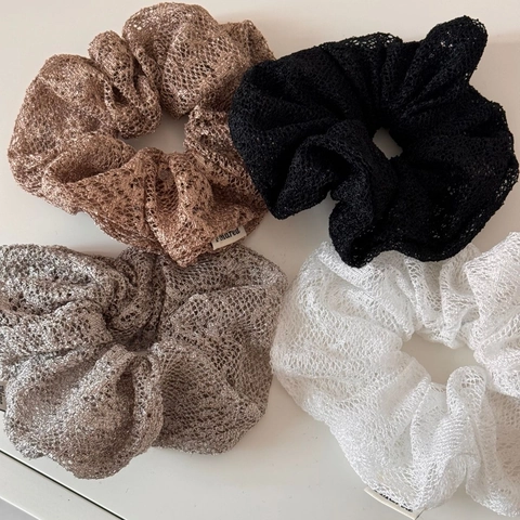Women Minimalist Mesh Lace Scrunchies Elastic Large Hair Ties Elegant Solid Color Soft Pleated Hair Accessories For Daily Styling