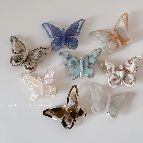 French Vintage Acetate Butterfly Hair Clip For Women Double Layer Hollow Marble Texture Alloy Duckbill Clip Hair Jewelry
