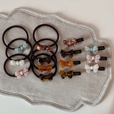 Korean Cellulose Acetate Bow Hair Clip Handmade Small Bobby Pin Marble Texture Hair Rope For Bangs Women Hair Accessories