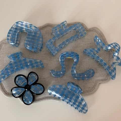 Molletta per Capelli Blu Chiaro a Quadri Gingham Minimalista in Acrilico per Donna Accessori Quotidiani per Capelli