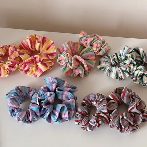 Colorful Striped Ribbed Knitted Scrunchies For Women Handmade Pleated Elastic Hair Ties Fashion Ponytail Holder Accessories