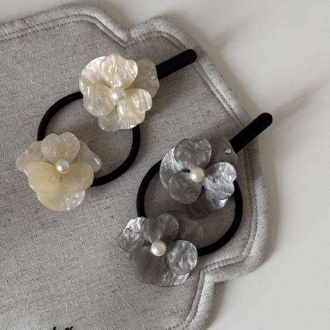 Elegant Acetate Flower Hair Clip Artificial Pearl Rhinestone Hair Tie Korean Style Floral Hair Accessories For Women