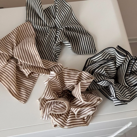 Scrunchie in Tessuto a Righe Vintage Per Donna Elastico Per Capelli Oversize Pieghettato Stile Coreano Accessorio Per Coda Cavallo