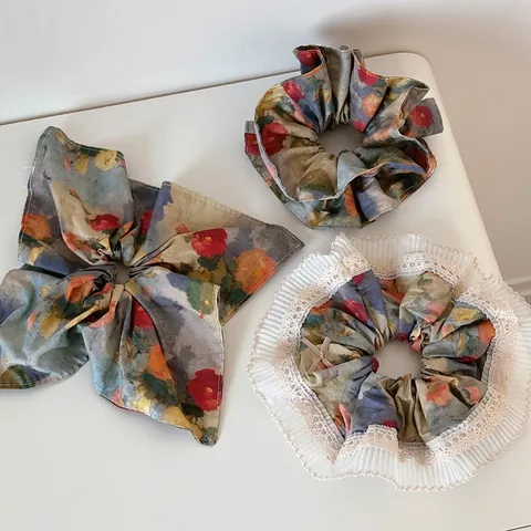Vintage Oil Painting Floral Fabric Scrunchies For Women Handmade Retro Elastic Hair Bands Hair Ties Accessories