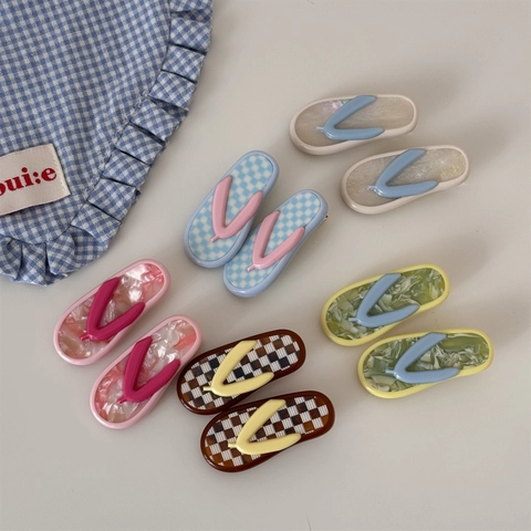 Kreative Flip-Flop Form Zelluloseacetat Haarspange Karomuster Marmormuster Sommer Urlaub Entenschnabelclip Für Damen
