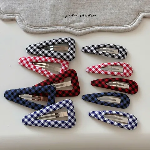 Korean Style Sweet Plaid Fabric Geometric Triangle Waterdrop Snap Hair Clips For Women Girls Cute Gingham BB Clips Hair Accessories