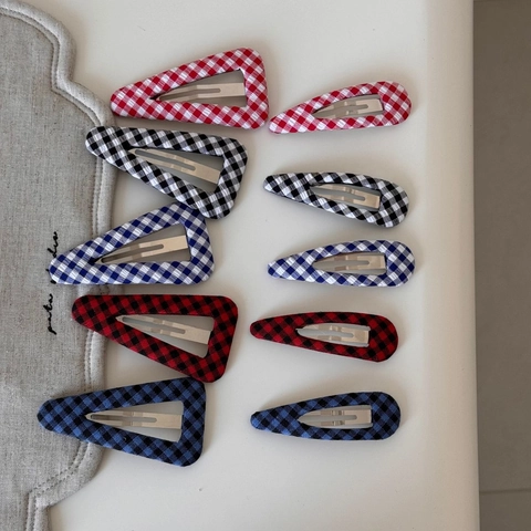 Korean Style Sweet Plaid Fabric Geometric Triangle Waterdrop Snap Hair Clips For Women Girls Cute Gingham BB Clips Hair Accessories