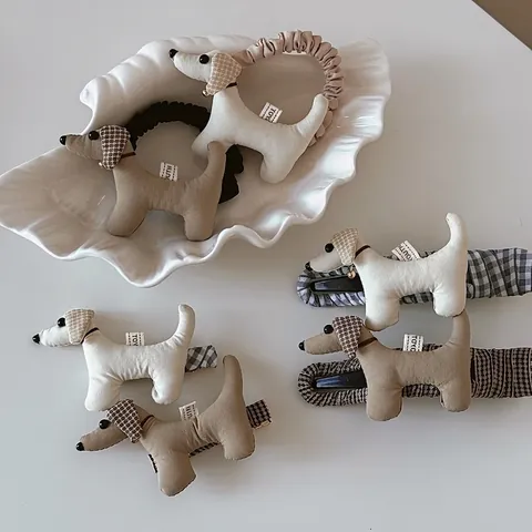 Süße Dackel Stoff Haarklammer Süße Koreanische Karierte Hund Haargummi Für Damen Tier Plüsch Haarschmuck Handgefertigt Geschenk