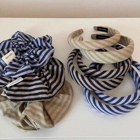Diadema de Tela con Rayas Minimalistas Coreanas Ancha Estrecha Aro para el Pelo Conjunto Coletero Hecho a Mano Mujer Accesorios