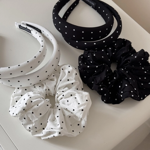 Cerchietto a Pois in Tessuto a Bordo Largo Dolce Nero Bianco in Spugna Ispessita Fascia per Capelli Fatta a Mano Accessori Gioielli Donna