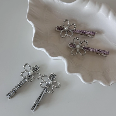 Molletta per Capelli a Forma di Fiore con Strass in Lega Stile Coreano Con Perla Artificiale Elegante Accessorio Donna