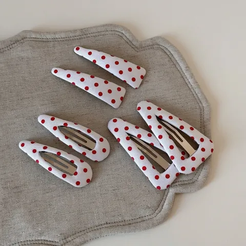 Rotes Punktmuster Stoff Umhüllt Legierung BB Snap Haarklammern Süß Weiß Geometric Dreieck Wassertropfen Seitenclips Damen