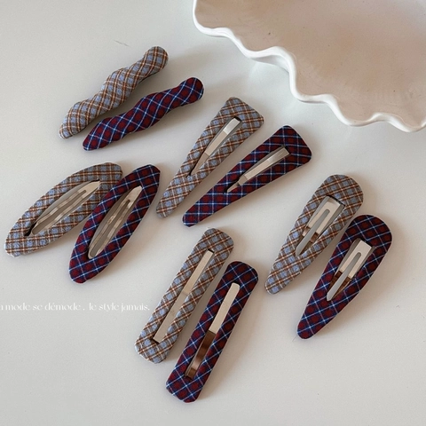 Pinces à Cheveux Style Coréen Enveloppées de Tissu Plaid Vintage Gingham Géométriques Pour Femmes Accessoires Cheveux Quotidien