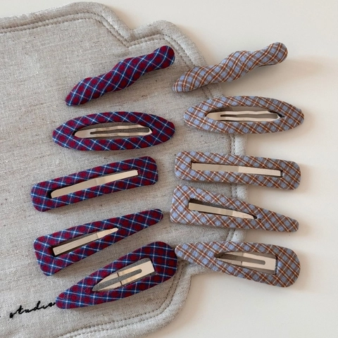 Pinces à Cheveux Style Coréen Enveloppées de Tissu Plaid Vintage Gingham Géométriques Pour Femmes Accessoires Cheveux Quotidien