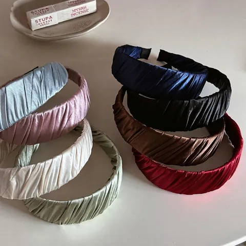 Diadema Ancha Plisada de Satén Vintage Francés Color Sólido para Mujer Elegante Accesorios para el Cabello Diarios
