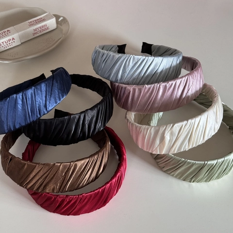 Diadema Ancha Plisada de Satén Vintage Francés Color Sólido para Mujer Elegante Accesorios para el Cabello Diarios