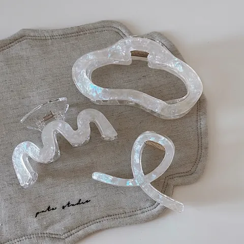Pinza per Capelli in Acetato Stile Francese Bianco Perla Iridescente Nuvola Onda Shark Clip per Accessori Capelli Donna