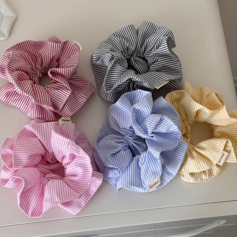 Chouchous En Tissu À Rayures Pour Femmes Attaches De Cheveux Plissées Faites À La Main Support De Queue De Cheval Style Français Accessoires Cheveux