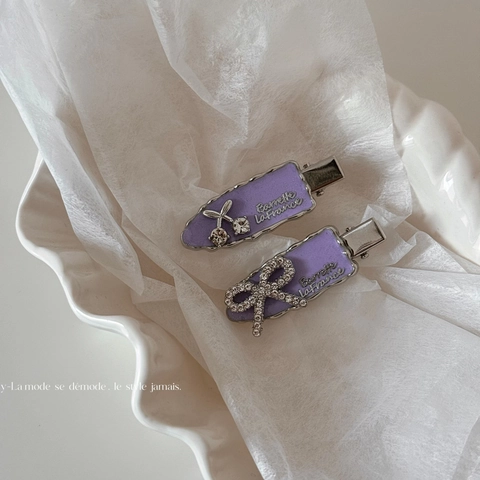 Fermaglio per Capelli Francese Viola Fiocco Ciliegia Strass Dolce Perla Artificiale Fermaglio per Frangia Accessori Capelli Donna