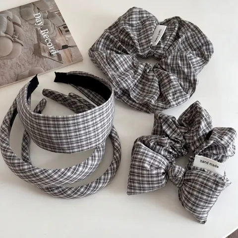 Diadema de Tela de Cuadros Retro Gingham Diadema de Esponja Ancha Accesorios para el Cabello de Tela Hechos a Mano para Mujer