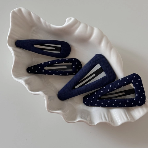 Navy Blue Fabric Wrapped BB Hair Clips Polka Dot Plain Style Triangle Water Drop Hairpins Elegant Casual Hair Accessories For Women