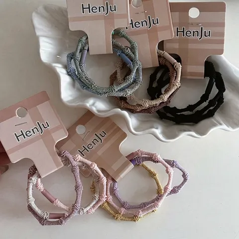 Gomas de Pelo de Tela Hechas a Mano de Alta Elasticidad Color Caramelo Mujeres Niñas Estilo Coreano Scrunchies Trenzados