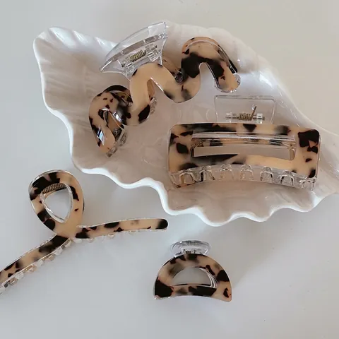 Pinza per Capelli in Acetato Vintage Francese Stampa Leopardata Tartarugata Resina Pinza Squalo Elegante Geometrica Media Accessorio Donna