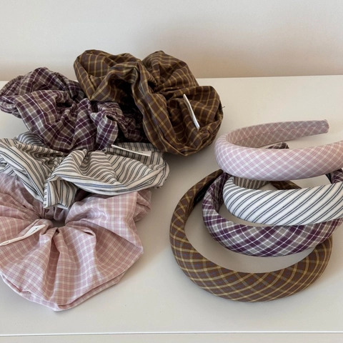 Cerchietto Imbottito con Elastico in Tessuto a Righe a Quadretti Stile Coreano Accessori per Capelli Rétro da Donna