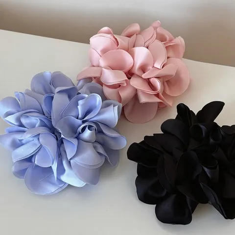 Grote Hortensia Bloem Satijnen Scrunchie Voor Vrouwen Elegante Geplooide Haarelastiek Zoete Bloemen Haaraccessoires