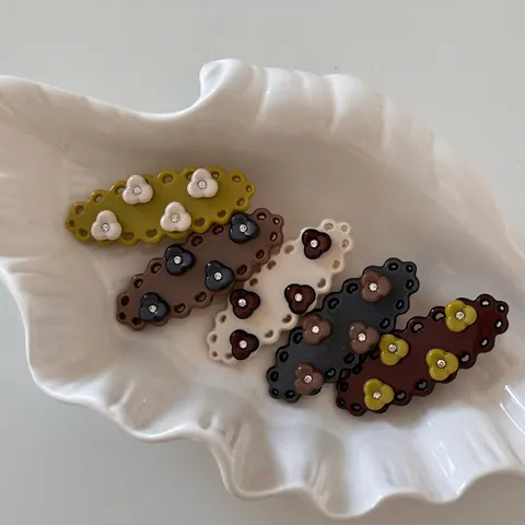 Pinza para el Cabello de Acetato Hecha a Mano Flores Mujeres Clip de Pico de Pato Pedrería Elegante Pasador de Lunares Joyería
