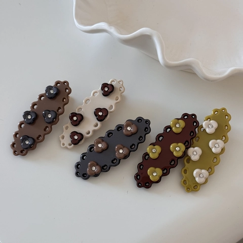Pinza para el Cabello de Acetato Hecha a Mano Flores Mujeres Clip de Pico de Pato Pedrería Elegante Pasador de Lunares Joyería