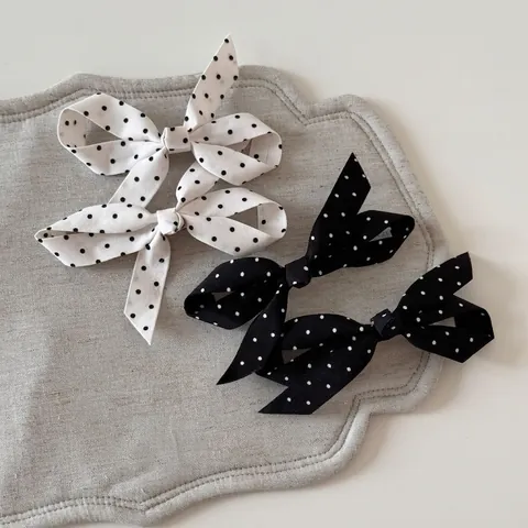 Koreaanse Stijl Polka Dot Strik Haarclip Stof Legering Eendenbek Clip Zoete Dagelijkse Haaraccessoires Voor Vrouwen
