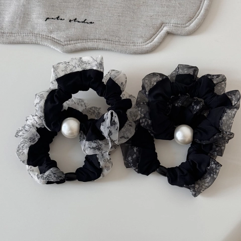 Scrunchies Patchwork a Stampa Floreale per Donna Stile Coreano Retro Elastici per Capelli con Perla Artificiale Eleganti Accessori per Capelli