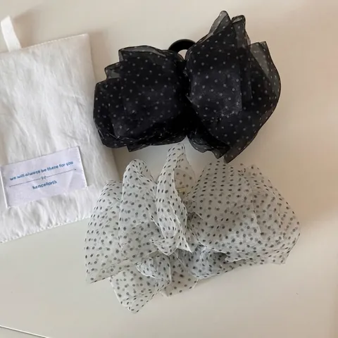 Französisches Retro Punktmuster Netz Schleife Haarkralle Groß Chiffon Organza Layered Haar Accessoires Für Damen Täglich Party