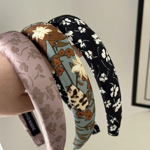 Chouchous en Satin à Imprimé Floral Vintage Français Élégants Grands Chouchous et Serre-têtes Rembourrés pour Femmes Accessoires Cheveux