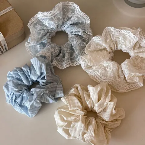 Dolce Elastico Per Capelli In Stile Coreano A Righe In Pizzo Tessuto Ricamo Floreale Elastico Per Capelli Oversize Per Donna Accessorio Per Capelli In Stile Foresta