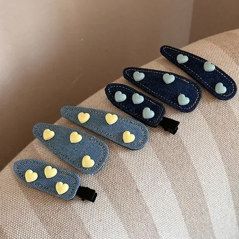 Süße Vintage Denim Stoff Herz Haarklammern Für Damen Koreanischen Stil Harz Herz Dekor Legierung BB Clips Seiten Haarspange Zubehör